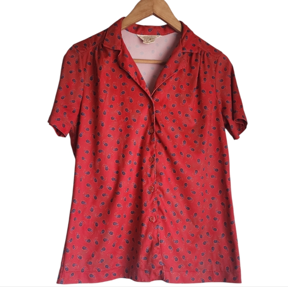 Vintage Sears Red Paisley Blouse size M